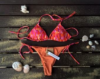 Kiss Me Bikini Set Triangle Top Woman Swimwear Handmade Etsy