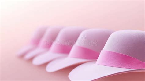 Pink Breast Cancer Awareness Hats Arranged In A Row Soft Pastel