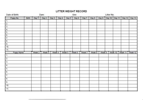 Puppy Weight Chart Template Printable Word Searches