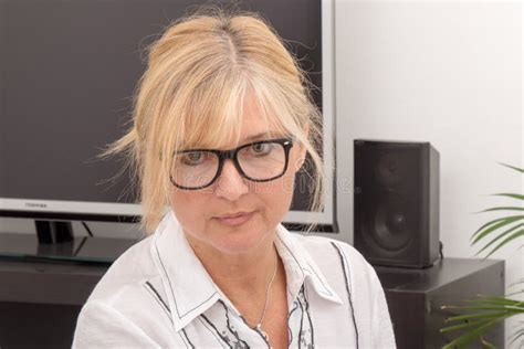 Portrait Of Mature Smiling Blond Woman Stock Photo Image Of Happiness Model