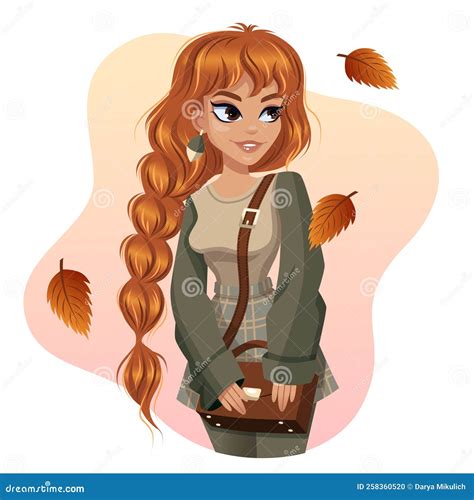 Dessin D Une Fille Rousse Avec Feuilles D Automne Illustration Stock