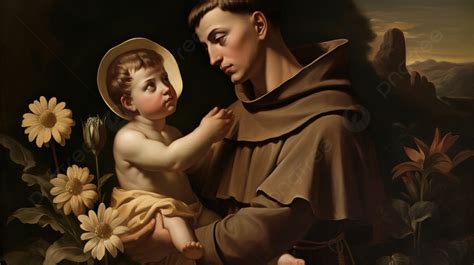 Saint Francis Holding A Young Child Background St Anthony Of Padua