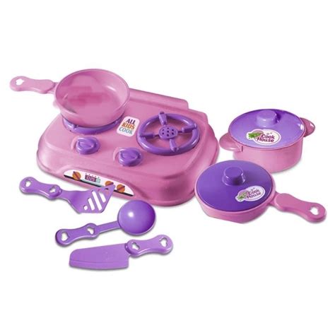 Kit Cozinha Infantil 7 Brinquedos Fogão 1 Panelinha tampa 1