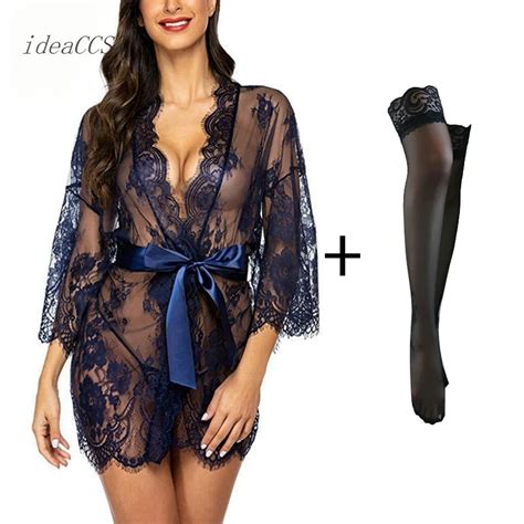 Silk Robe Sexy Women Lingerie Robe Sleepwear Underwear Hot Lace Open Bra Erotic Teddy Sexy