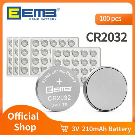 EEMB 100PCS CR2032 Batteria 3V 210mAh Batteria A Bottone Batteria Al