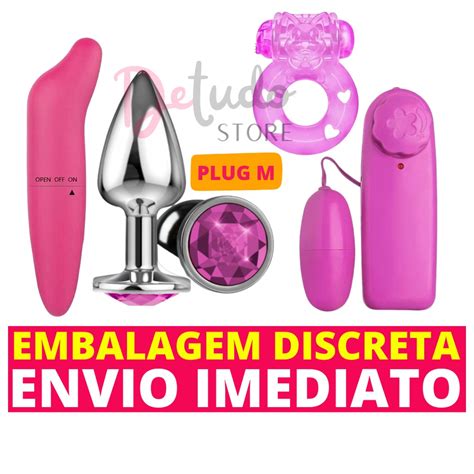 Kit Vibrador Pequeno Ponto G Plug Anal Tamanho M Médio Anel Peniano Vibratório Retarda