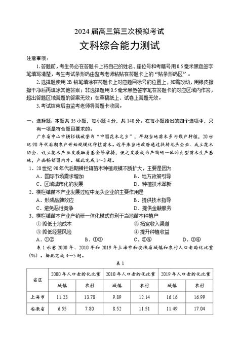 四川省成都市蓉城名校联盟2024届高三下学期第三次模拟考试 文综 Word版含解析 教习网试卷下载