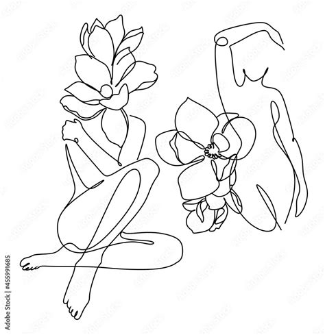 Vetor De Minimal Woman Art One Line Art Naked Woman Wall Art Nude Print Naked Female Pose