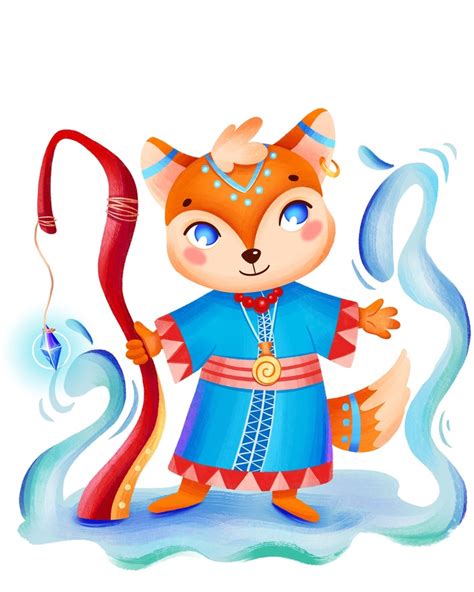 Иллюстрация Лис-шаман в стиле детский, книжная графика, персонажи