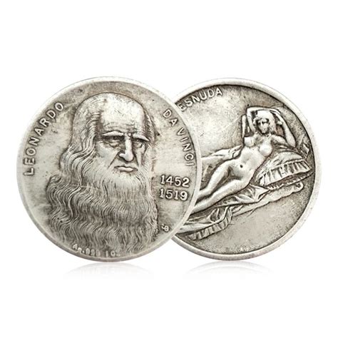 Da Vinci Silver Coin Antique Nude Lady Vintage Italy Renaissance
