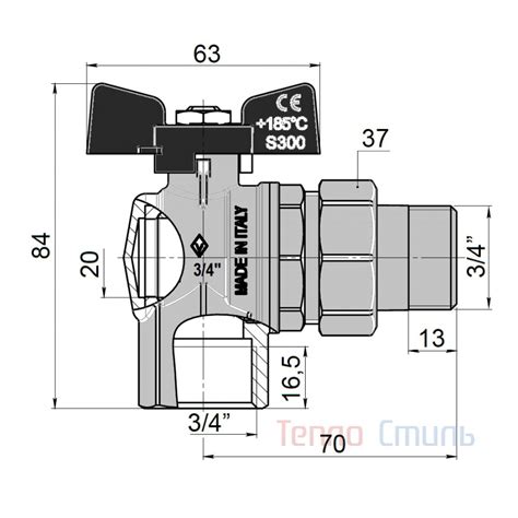 Кран шаровой Bugatti 3/4" серии 594 угловой усиленный с американкой ...