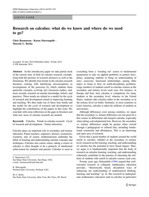 SOLUTION: Research on calculus what do we know and where do we need to