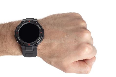 Human Hand Wearing Smart Watch Wearable Gadget Concept Stock Image