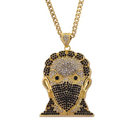 New Bling Bling Iced Out Large Size Head Pendant Hip Hop Necklace