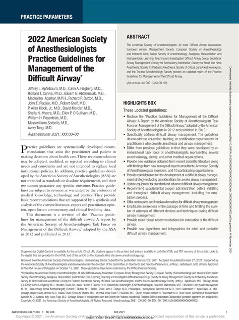 Asa Practice Guidelines For Management Of The Difficult Airway