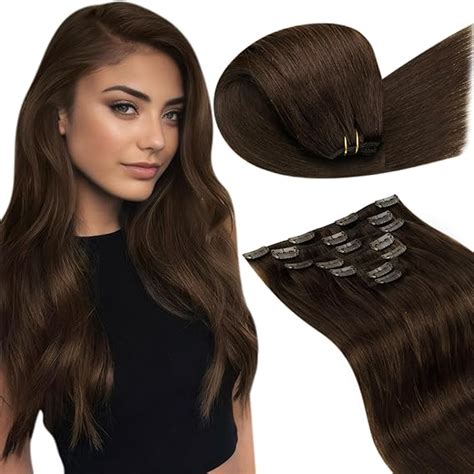 Laavoo Clip In Hair Extensions Real Human Hair 7pcs 120g 14 Inch Dark