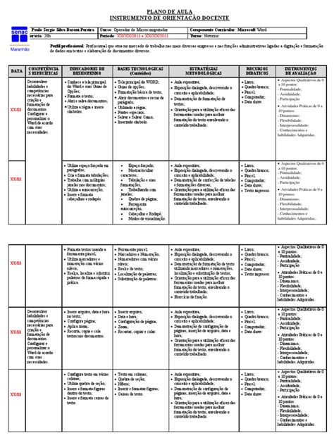 Plano De Aula Modelo Word - Plano de Aula Word | Livros | Tecnologia