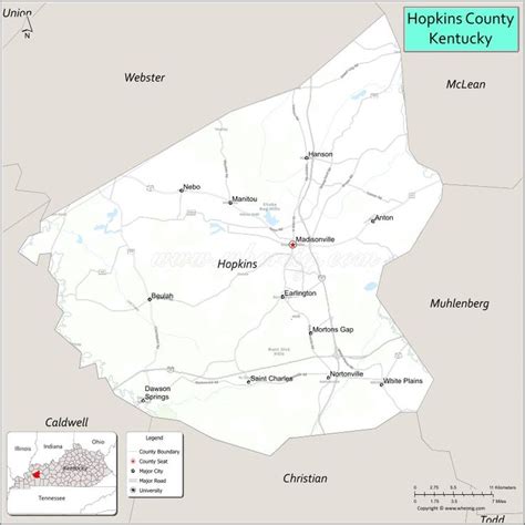 A Map Showing The Location Of Hopkins County Kentucky