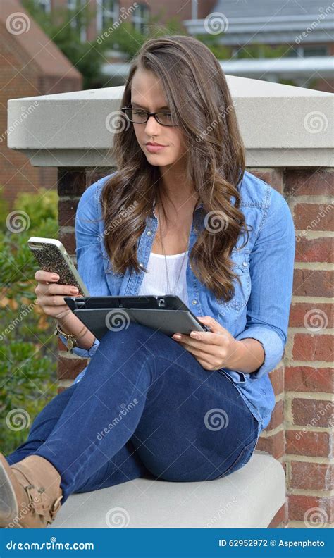 Beautiful Brunette Student On Campus Stock Photo Image Of Grad Girl