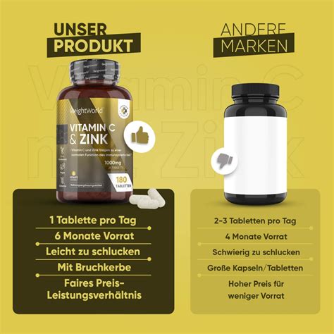 Kaufe Vitamin C und Zink 180 Tabletten für das Immunsystem | 1.000 mg