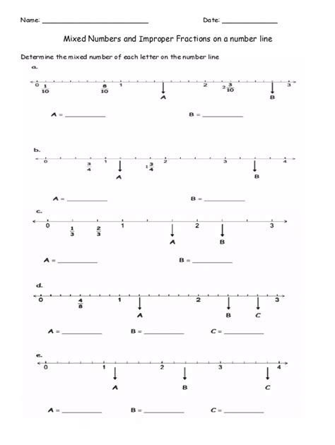 Fillable Online Mixed Numbers and Improper Fractions on a number line ...