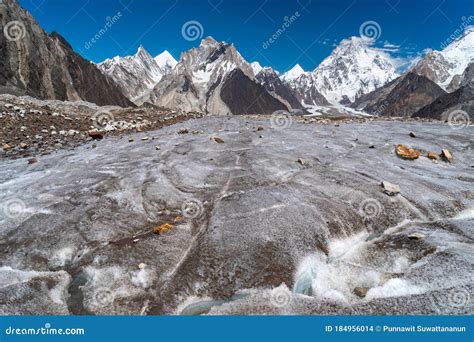 Vigne Glacier And K2 Mountain Peak In Karakoram Mountains Range K2