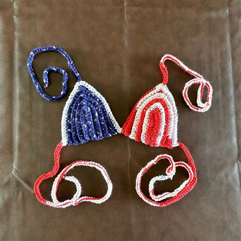 XS S Crochet Patriotic Bikini Halter Crop Top Red White Blue Extra Small Or Small Etsy