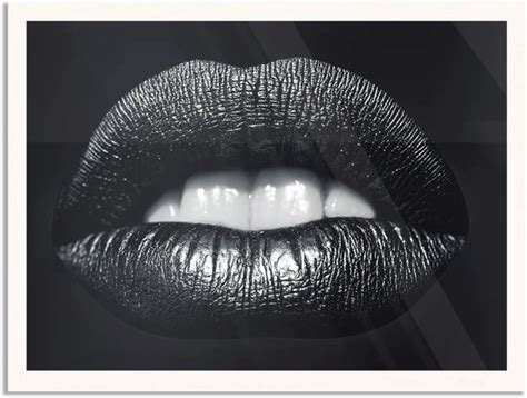 Poster Silver Lips Rechthoek Horizontaal Met Lijst M 40 X 30 CM