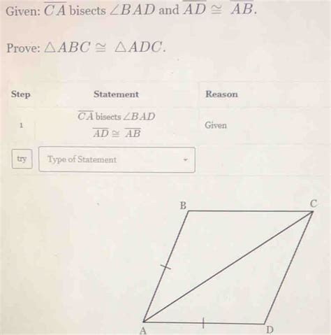 Solved Given Overline CA Bisects BAD And Overline AD Overline AB