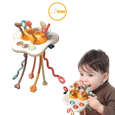 SIMI Silicone Pull String Interactive Sensory Toy Baby Rattle Toy