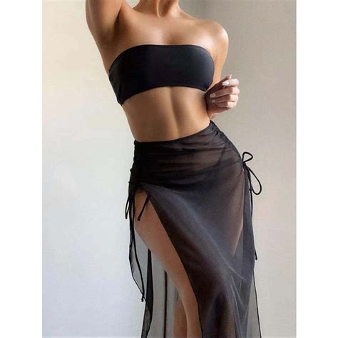 Jual Black Pieces Set Bikinis Swimwear Female Swimsuit Cover Ups For Women Skirts Bikini