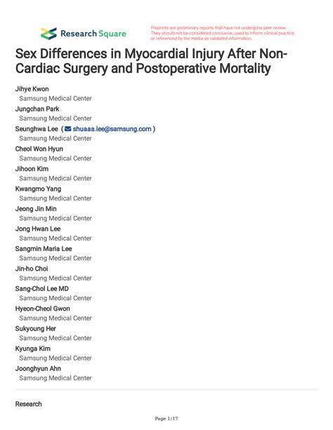 PDF Sex Differences In Myocardial Injury After Non Cardiac Surgery And Postoperative Mortality