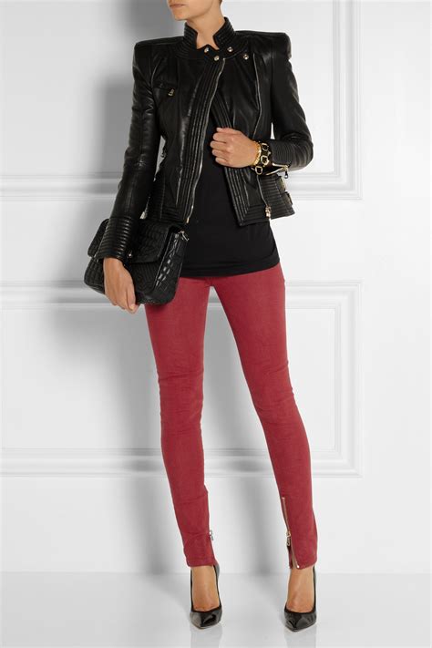 Lyst Balmain Leather Biker Jacket In Black