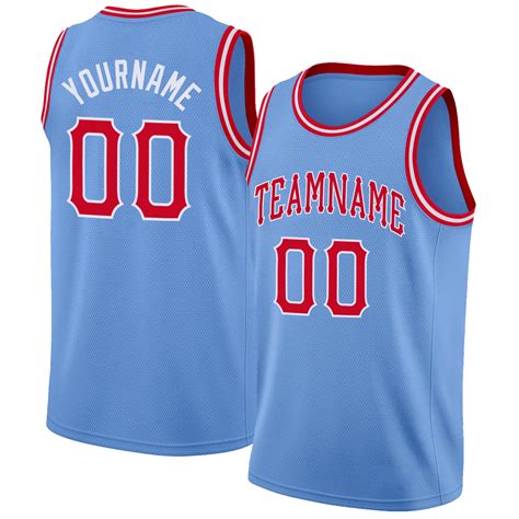 Custom Own Light Blue Red White Basketball Stitched Jersey Free