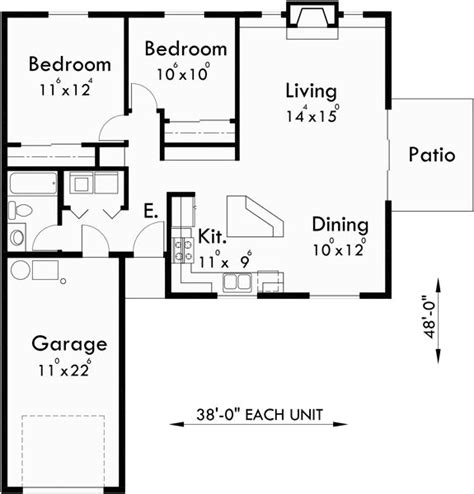 Main Floor Plan for D-484 One story duplex house plans, 2 bedroom duplex plans, duplex plans ...