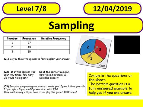 Sampling Level 7 8 12 04 2019 Complete The Questions On The Sheet