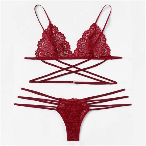 Conjunto de Lingerie Sexy Sutiã de Renda Vazado Calcinha Dalam untuk Wanita Shopee Brasil