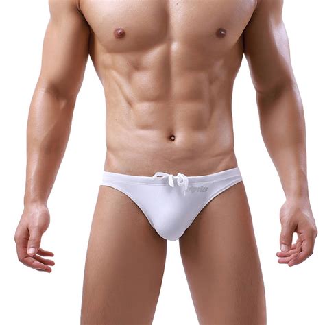 Men S Brief Cut Low Rise Bikini Brief Swimming Trunks Swim Brief Beach Wear White L Walmart