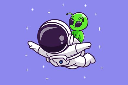 Симпатичный астронавт, летящий с инопланетянином в космосе ...