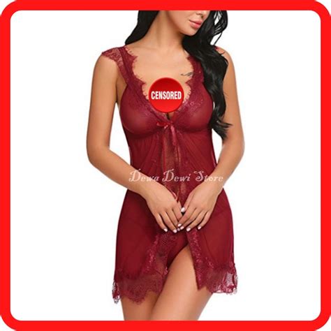 Jual Lingerie Dress Sexy Baju Tidur Maroon Seksi Transparan LS Shopee Indonesia