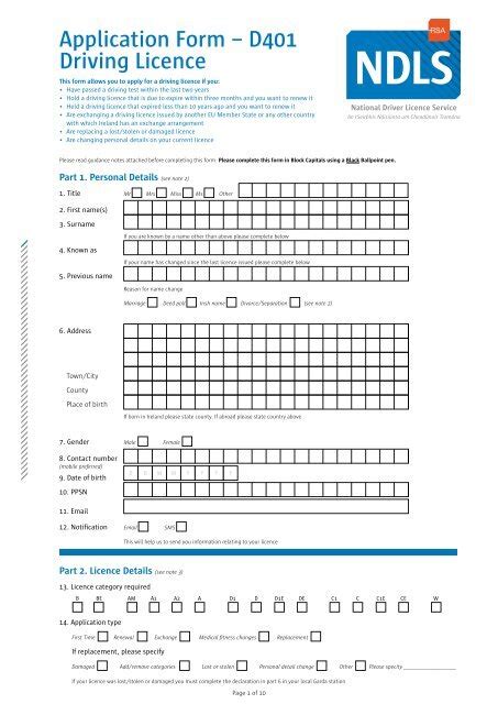 Application Form D Driving Licence Rsa Ie