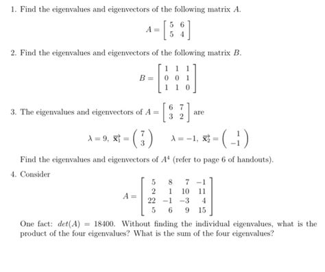 Solved 1 Find The Eigenvalues And Eigenvectors Of The Chegg