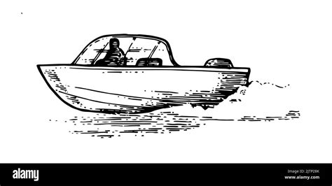 Boat Rides On Waves Side View Small Ship Sails On Sea Lake Or River