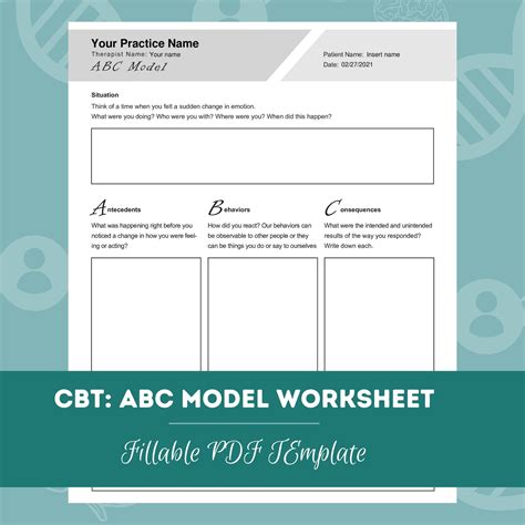 Cbt Abc Model Worksheet Editable Fillable Pdf For Counselors