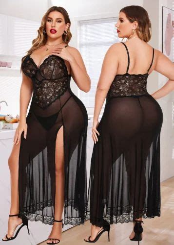 Polyester Plus Size Women Sexy Nightdress Maxi Lingerie Lace Babydoll Black At Rs 165 Piece In