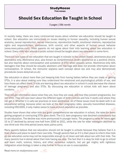 Should Sex Education Be Taught In School Free Essay Example