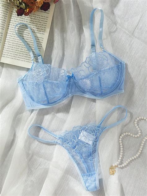 Ultra Thin Breathable Underwear Set Floral Embroidery Lingerie Set Women Sheer Piece Bra Panty