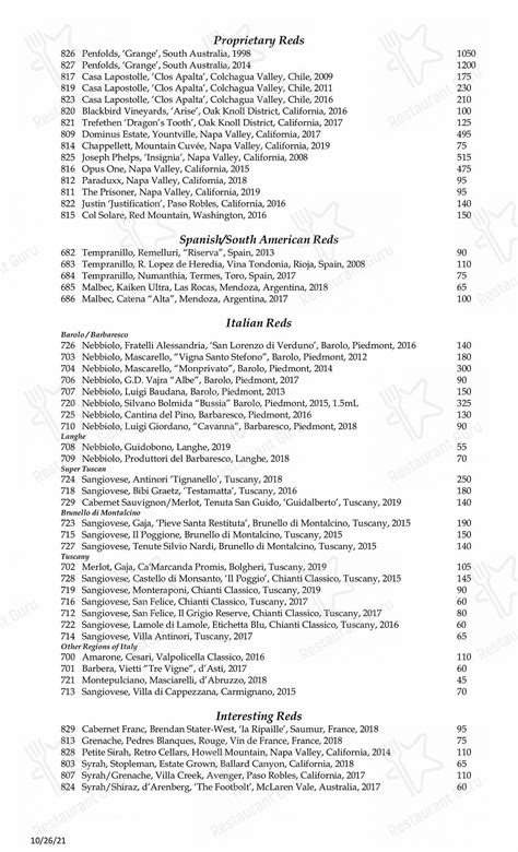 Menu at White Horse Tavern restaurant, Newport