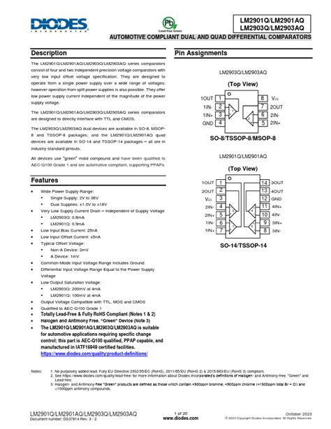 LM2901AQ Datasheet AUTOMOTIVE COMPLIANT DUAL AND QUAD DIFFERENTIAL