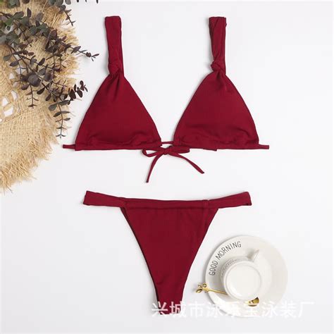 Generic 2025 Swimsuit New Special Fabric Small Sunken Stripe Swimsuit Bikini Strap Knotted